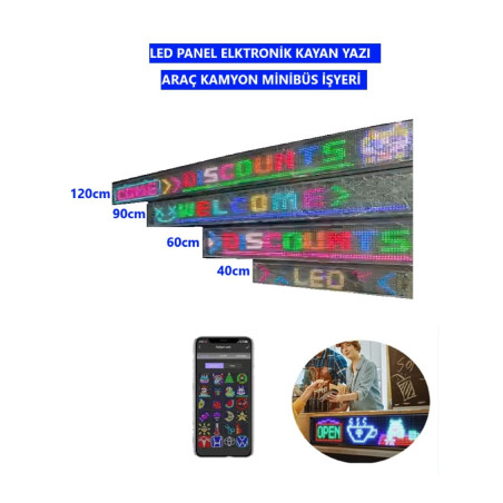 LED PANEL ELEKTRONIK KAYAN YAZI 37X9 cm ARAÇ İŞ YERİ MİNİBÜS KAMYON