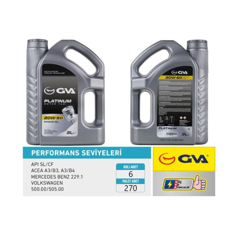 20W50 MOTOR YAĞI 3 LİTRE PLATINUM MİNERAL API SL/CF