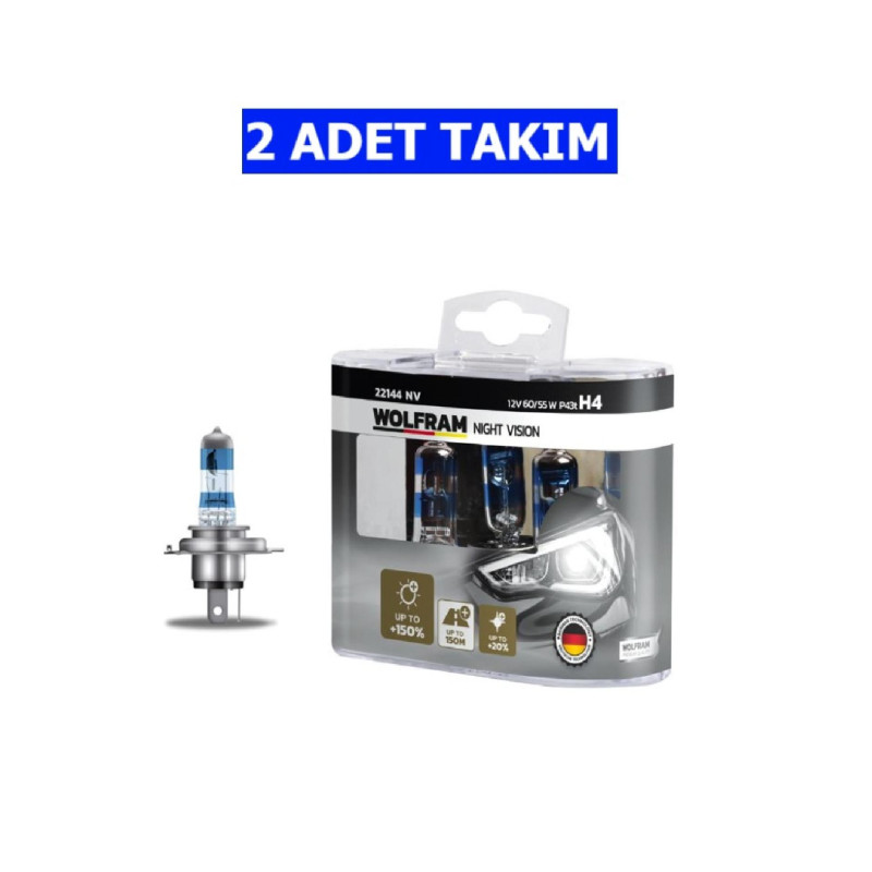 FAR AMPULU 12V H4 60 55 P43t NIGHT VISION 150 FAZLA  20 BEYAZ IŞIK