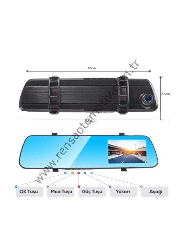 ARAÇ KAMERA İÇ DİKİZ AYNA ÇİFT KAMERALI FULL HD 4 inç 32GB 1080 MPx 170° GENİŞ AÇI GECE GÖRÜŞLÜ