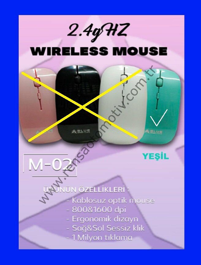 BİLGİSAYAR WIRELESS OPTİK KABLOSUZ MAUSE FARE YEŞİL RENK