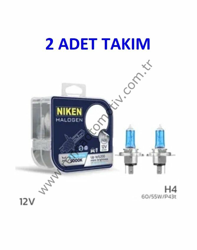 NIKEN 2 ADET TAKIM FAR AMPULÜ12V H4 60/55W BEYAZ IŞIK AMPUL P43t 5000K