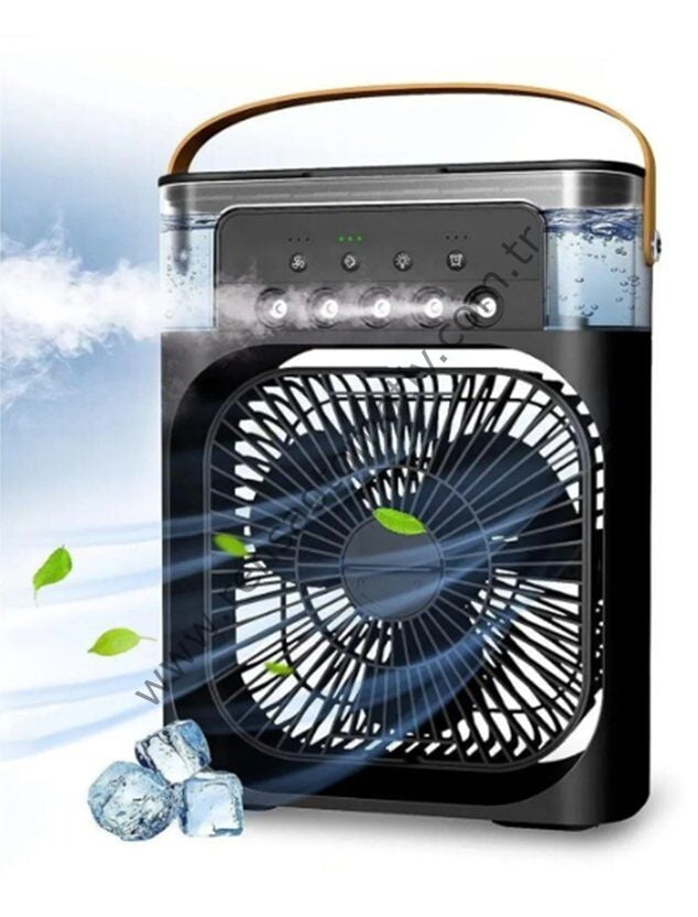 IŞIKLI KLİMA 600ml 5 SPREYLI VANTILATÖR BUZLU BUHARLI MİNİ KLİMA FAN SİYAH RENK