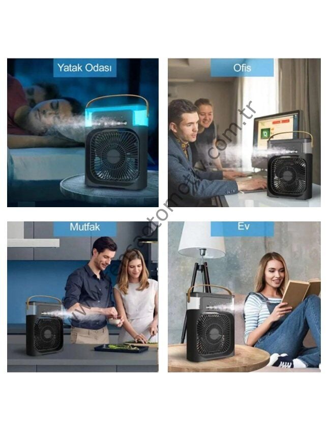 IŞIKLI KLİMA 600ml 5 SPREYLI VANTILATÖR BUZLU BUHARLI MİNİ KLİMA FAN SİYAH RENK