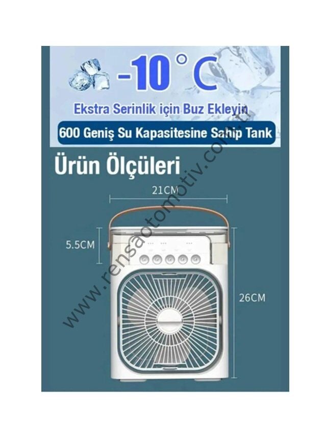 IŞIKLI KLİMA 600ml 5 SPREYLI VANTILATÖR BUZLU BUHARLI MİNİ KLİMA FAN BEYAZ RENK