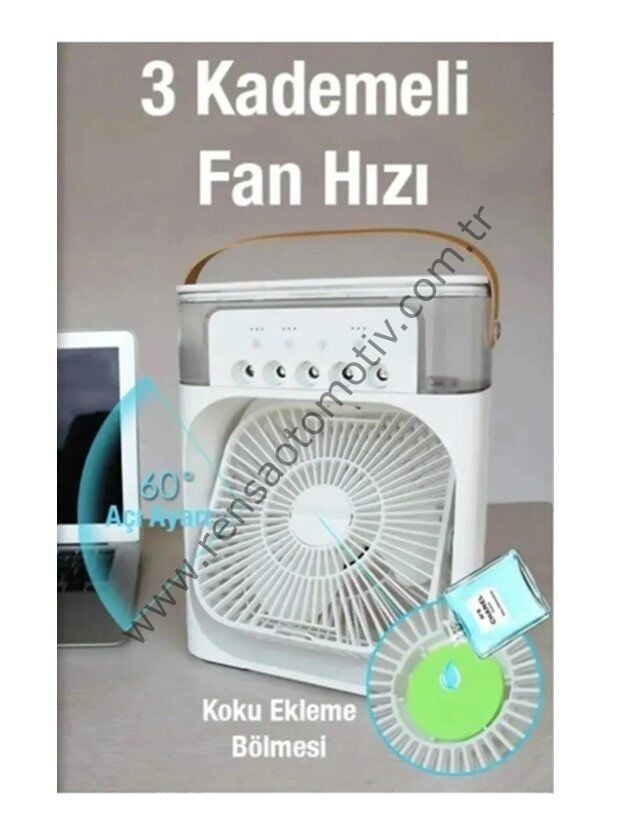 IŞIKLI KLİMA 600ml 5 SPREYLI VANTILATÖR BUZLU BUHARLI MİNİ KLİMA FAN BEYAZ RENK
