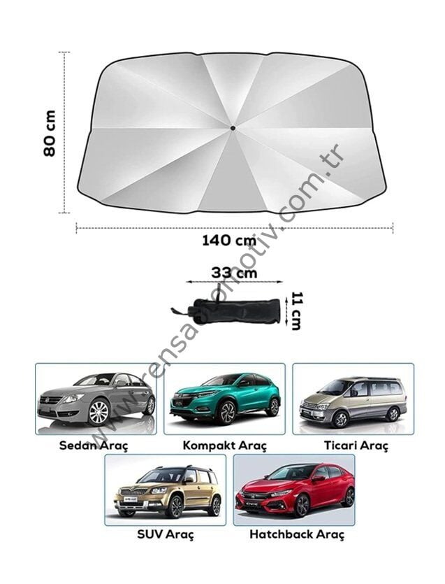 ARAÇ İÇİ GÜNEŞLİK KORUYUCU OTO ŞEMSİYE ISI KORUMA KATLANABİLİR