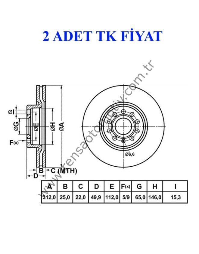 FREN DİSKİ ÖN HAVALI BÜYÜK TİP TAKIM 9 BİJON ÇAP:312mm CADDY 04- 15- GOLF V 03 08- 12- JETTA PASSAT SCIROCCO 08- TIGUAN 07- 16- OCTAVIA 12- SUPERB
