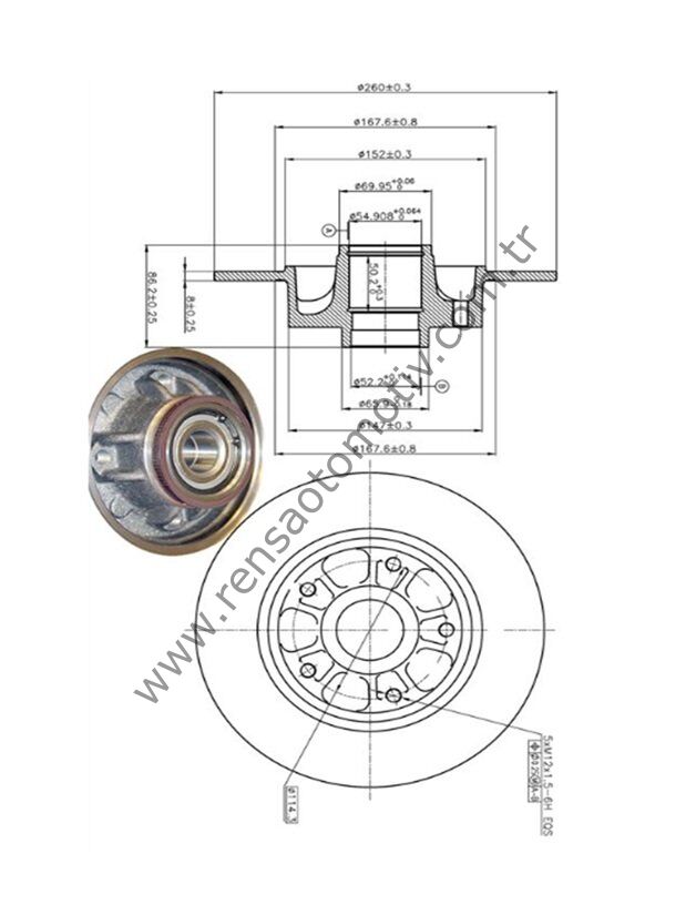 FREN DİSKİ ARKA RULMANLI ABS HALKALI 260mm 1 ADET FLUENCE MEGANE III IV 2009-