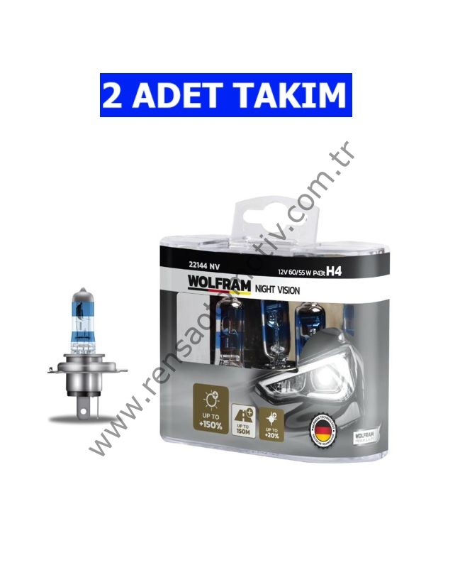 FAR AMPULU 12V H4 60/55 P43t NIGHT VISION +150% FAZLA + 20% BEYAZ IŞIK